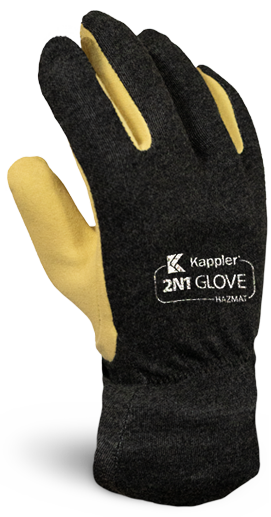 Kappler 2N1 Hazmat Glove with black outer shell and tan palm