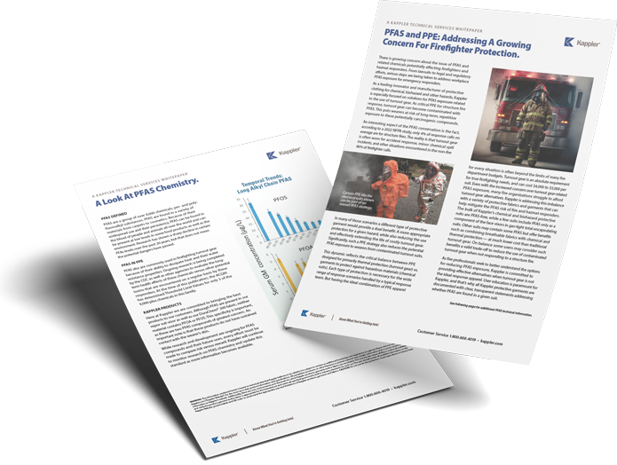Kappler technical whitepaper pages on PFAS and PPE for firefighter protection