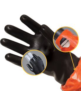 Black Kappler 2N1 Hazmat Glove System with close-up callouts of the glove material