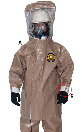 Tan Kappler Zytron 300 half jacket with hood, visor and A and B feature callouts
