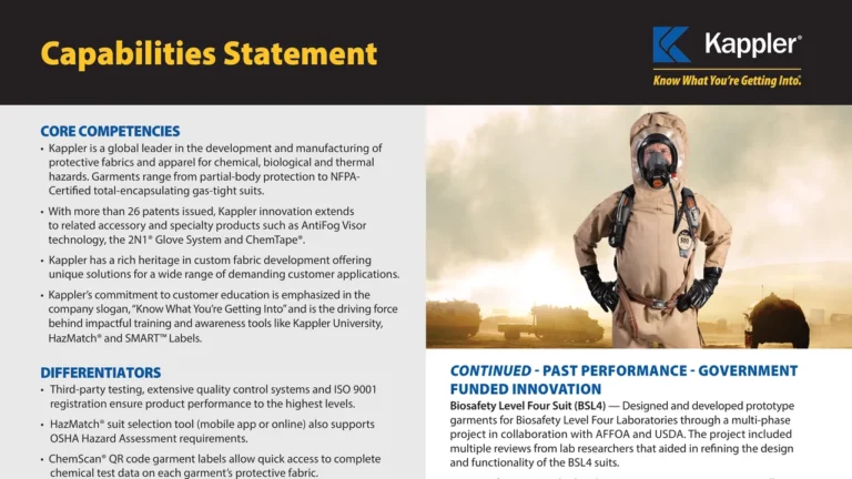 Kappler Capabilities Statement | Chemical & Bio Protective Apparel