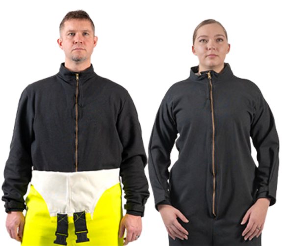 Man and woman modeling Kappler Thermal Liner jackets, front and layered views